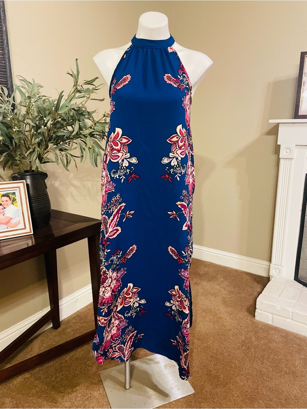 Xhilaration Royal Blue Floral Halter Maxi Dress